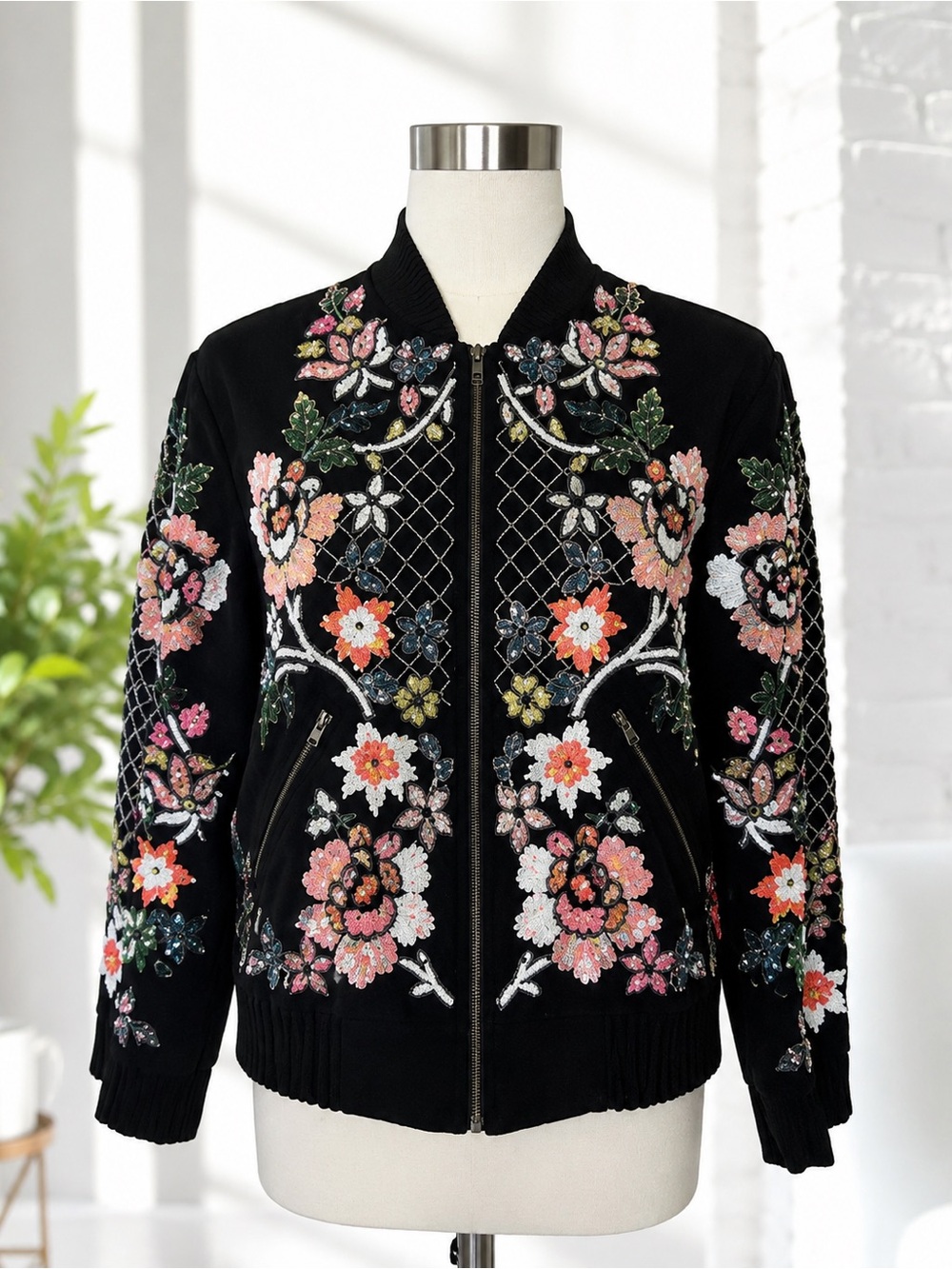 Needle and thread sequin bomber jacket size 4